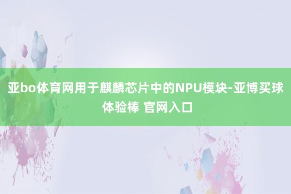 亚bo体育网用于麒麟芯片中的NPU模块-亚博买球 体验棒 官网入口